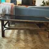 Rattan smoked glass and cannage coffee table