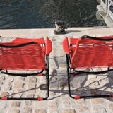 Pair of folding lounge chairs scoubidou vintage 60s