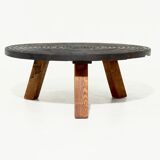 Artisan Solid Oak Round Tripod Coffee Table 1960s
