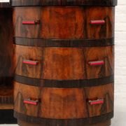 Italian rationalist walnut sideboard with red Bakelite handles, circa 1930