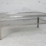 Double coffee table trays smoked glass steel. France, circa 1970