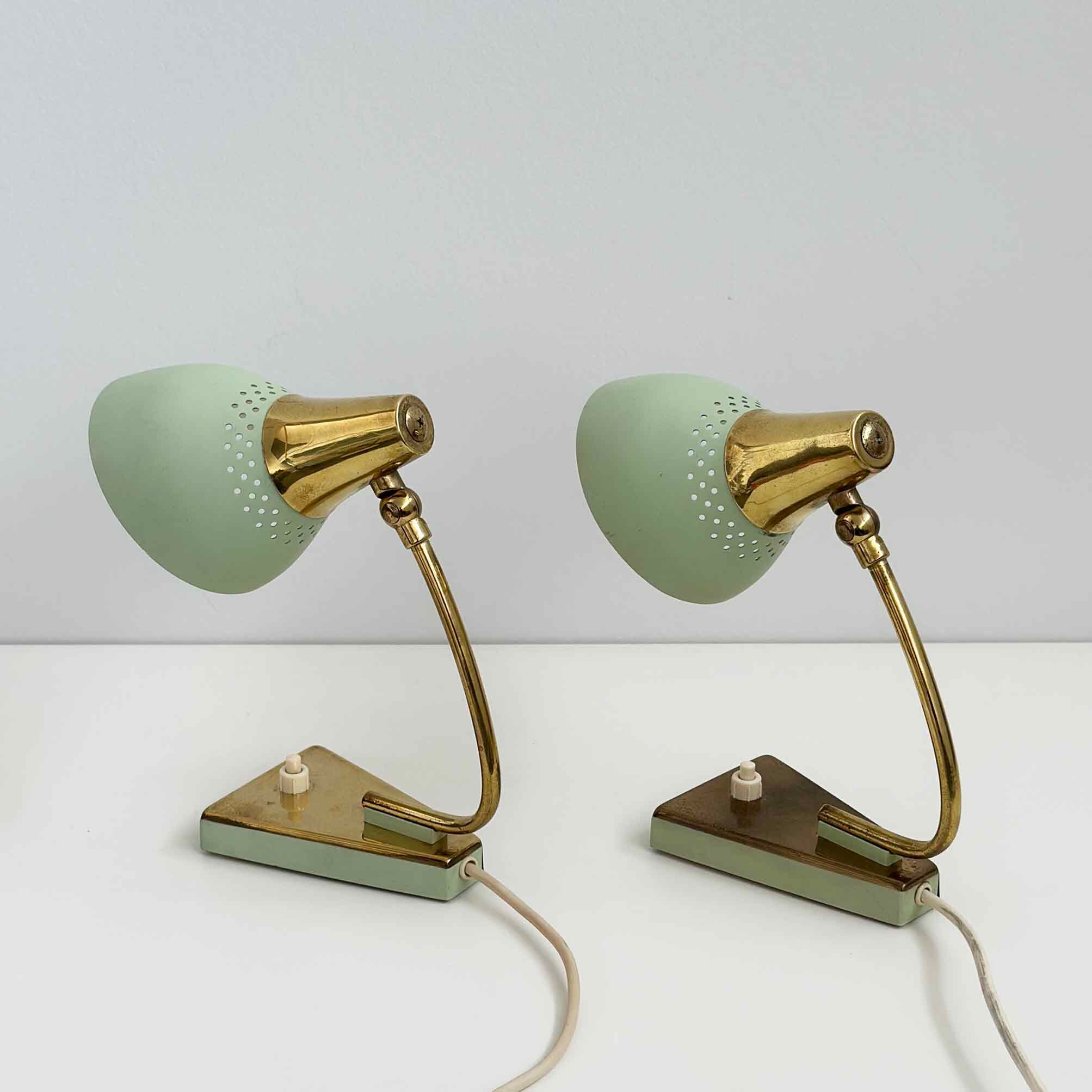 Mid-century night lights in mint green and gold