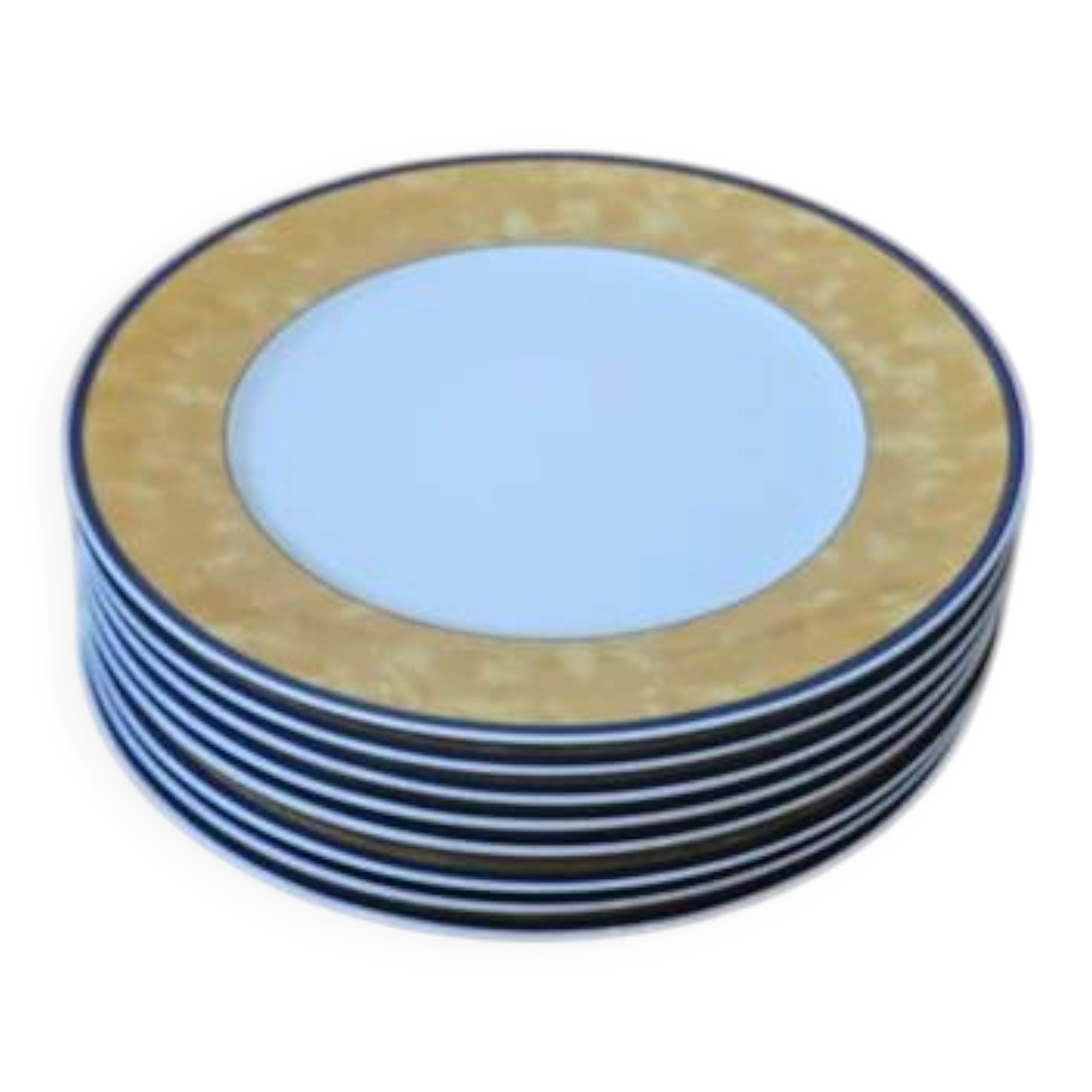 8 grandes assiettes plates vintage en porcelaine Winterling Bavaria - Marli jaune marbré