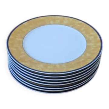 8 large vintage flat plates in porcelain Winterling Bavaria - Marli yellow marbled