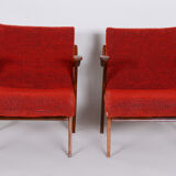 Red Mid century armchairs, made in 1960s Czechia. Original condition. Beech.