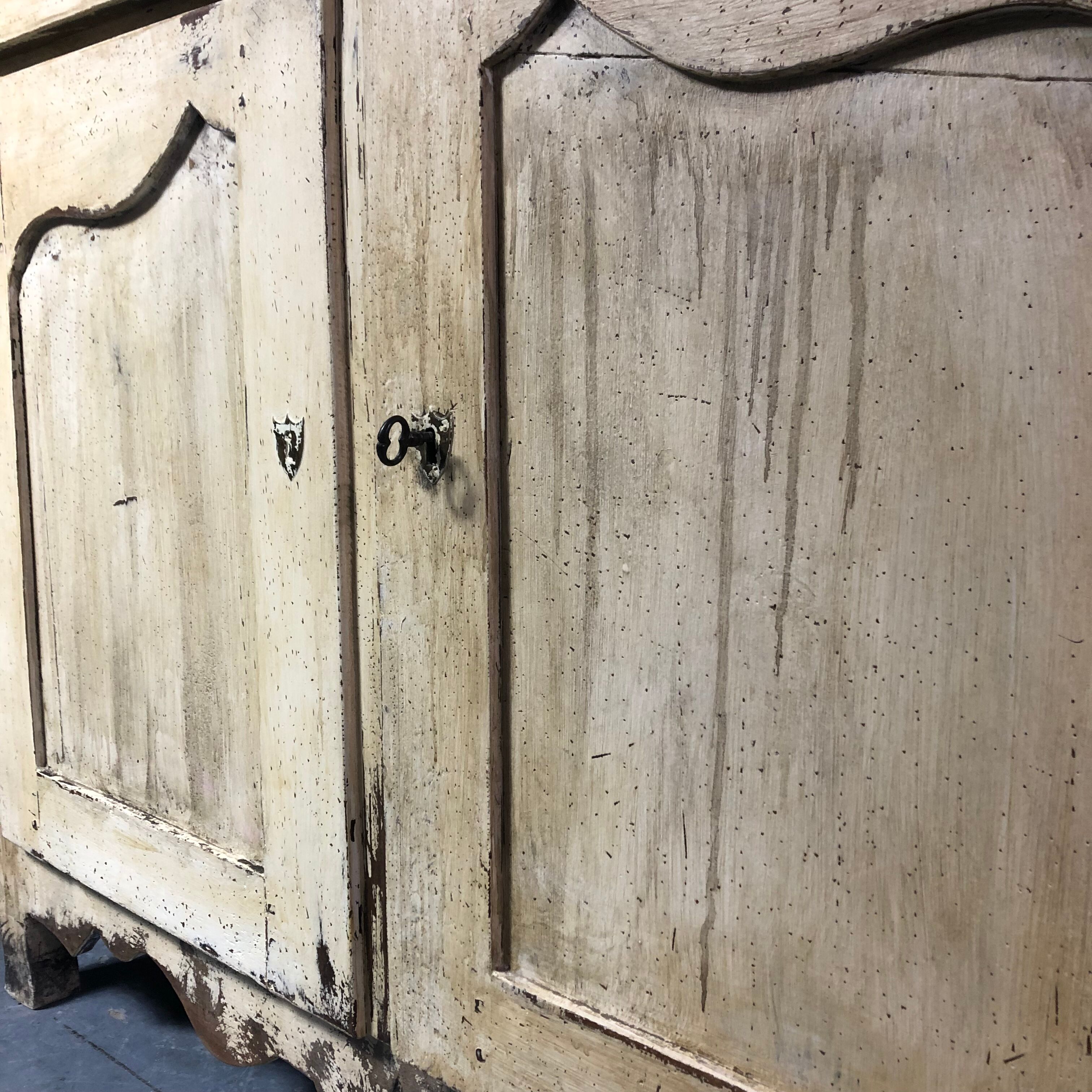 Old patinated painted wooden sideboard