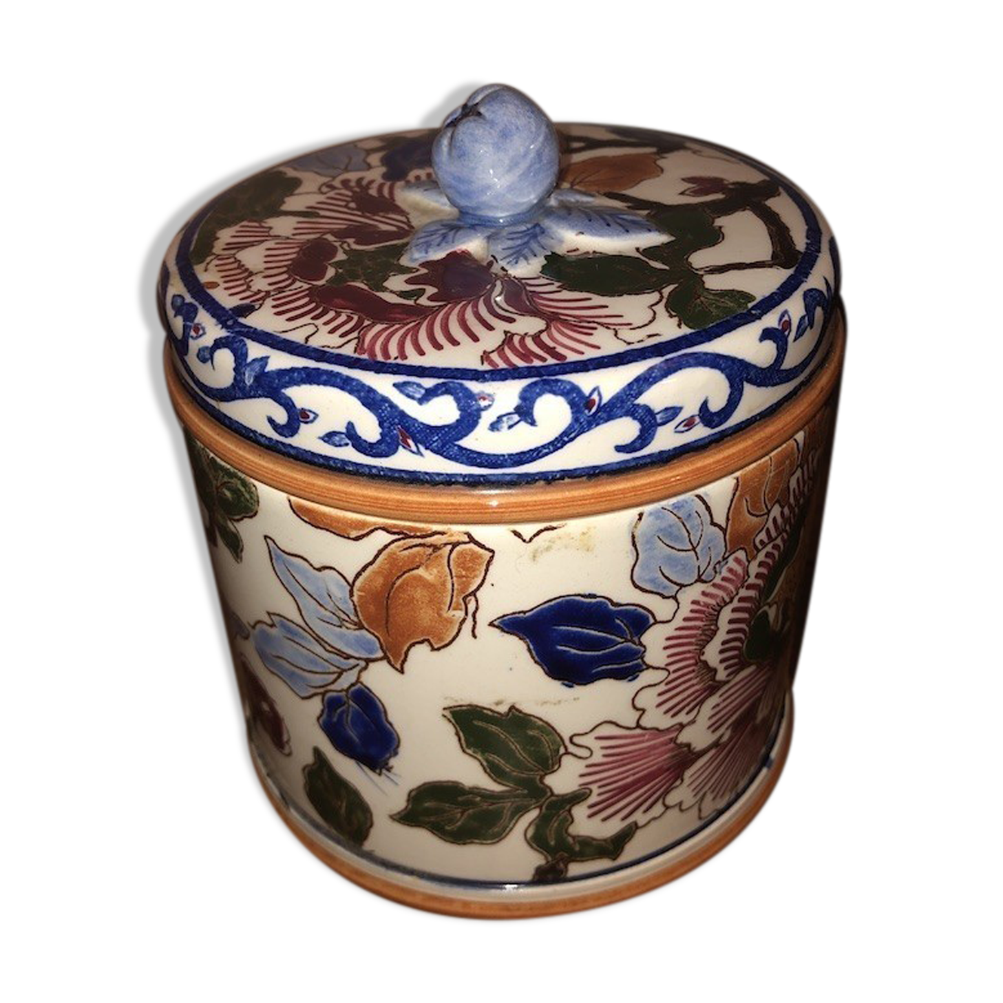Old box, snuffbox Gien, Peony decoration