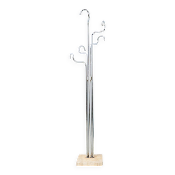 Chrome and travertine coat rack, Italy, 1970s.