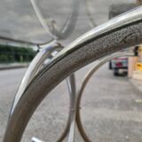 Vintage oval design table in smoked glass and chrome legs