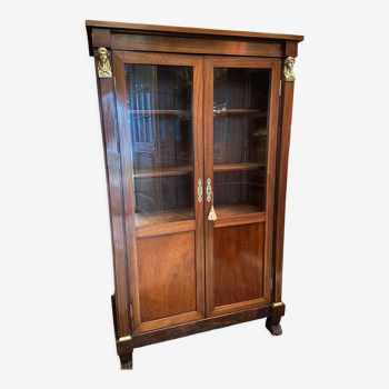 Mahogany and bronze showcase bookcase in Return from Egypt style