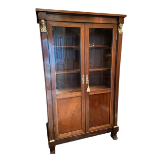 Mahogany and bronze showcase bookcase in Return from Egypt style