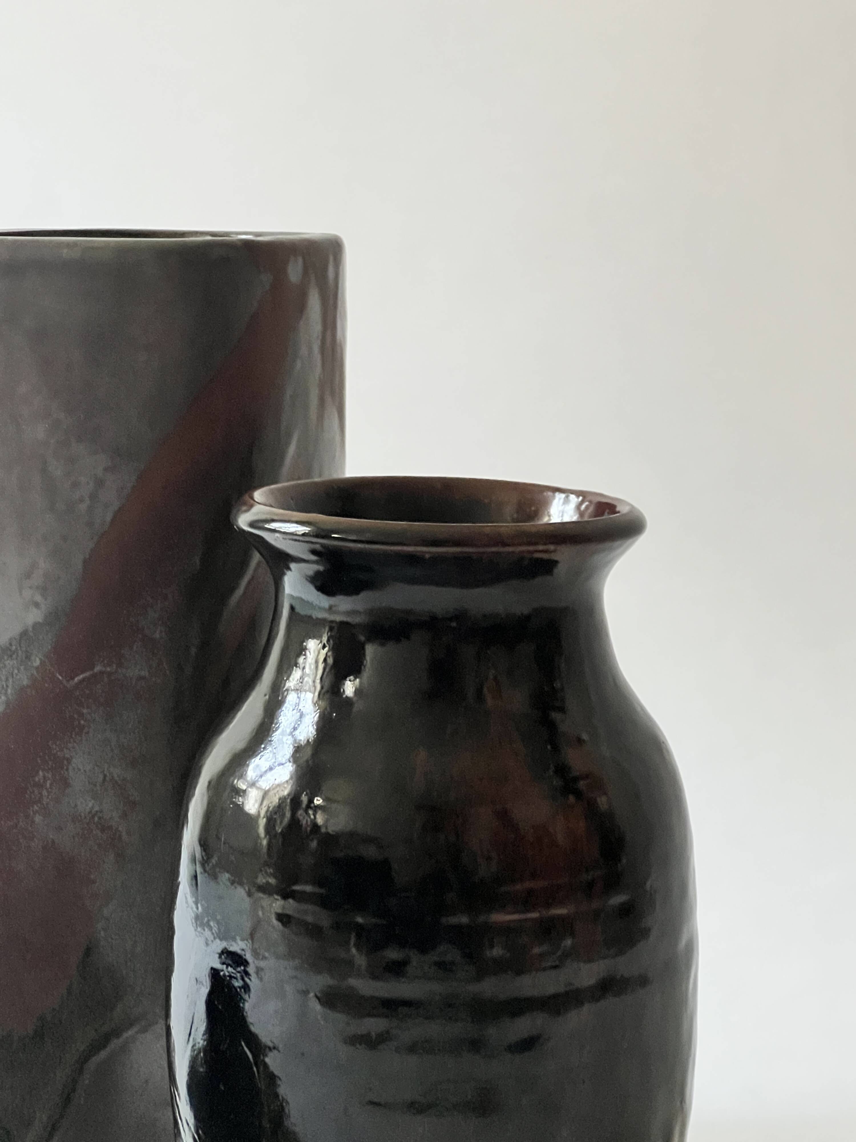 Large ovoid vase circa 1950 in tenmoku glazed ceramic