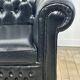Vintage 1980 black leather Chesterfield sofa