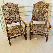 Pair of antique armchairs in Henri II / Neo-Renaissance style + footrest