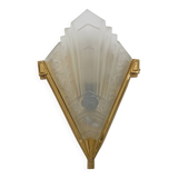 Pair of Art Deco Pressed Glass and Brass Sconces, France, 1930s