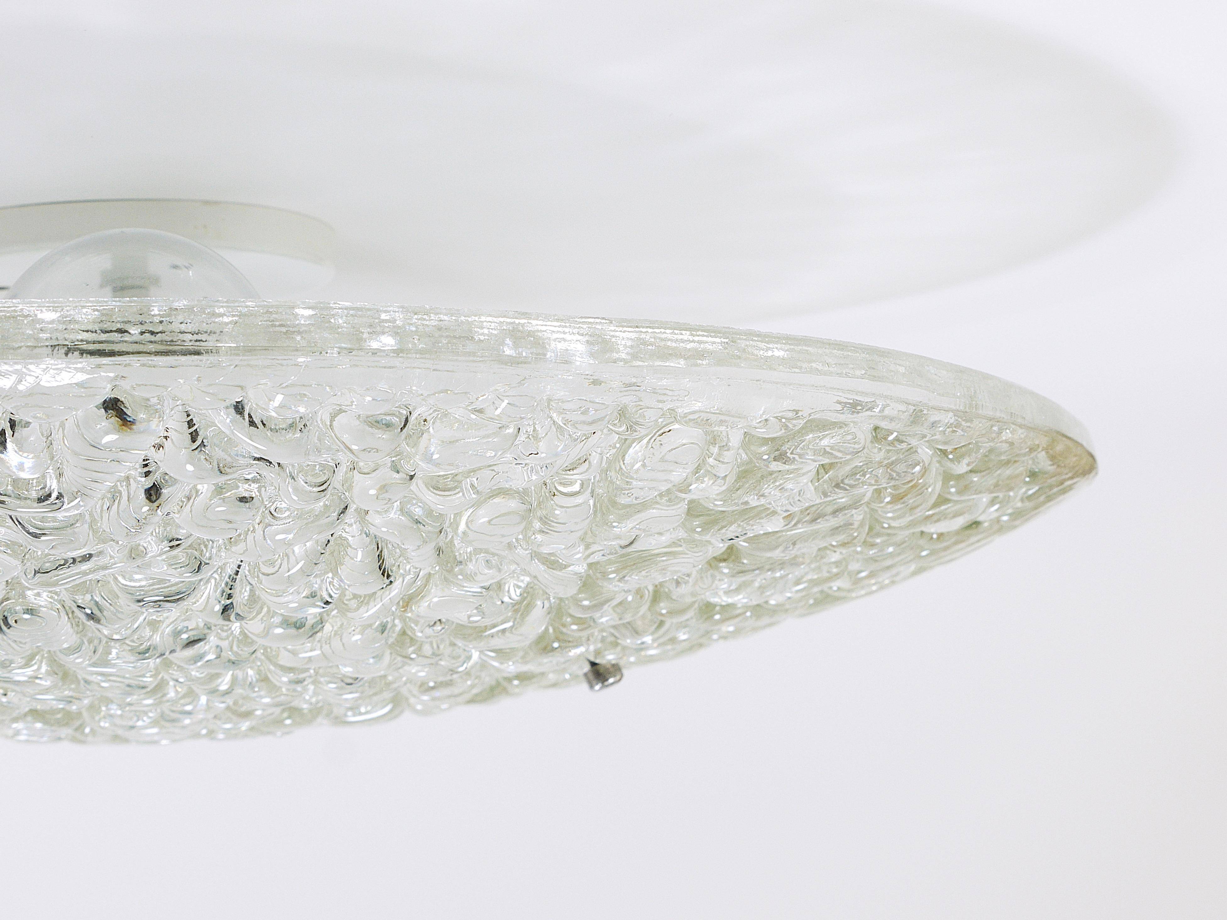Round textured glass ceiling light J. T. Kalmar mid-century, Austria, 1960s