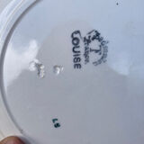 7 flat plates in white and red burgundy porcelain vintage Badonviller model Louise