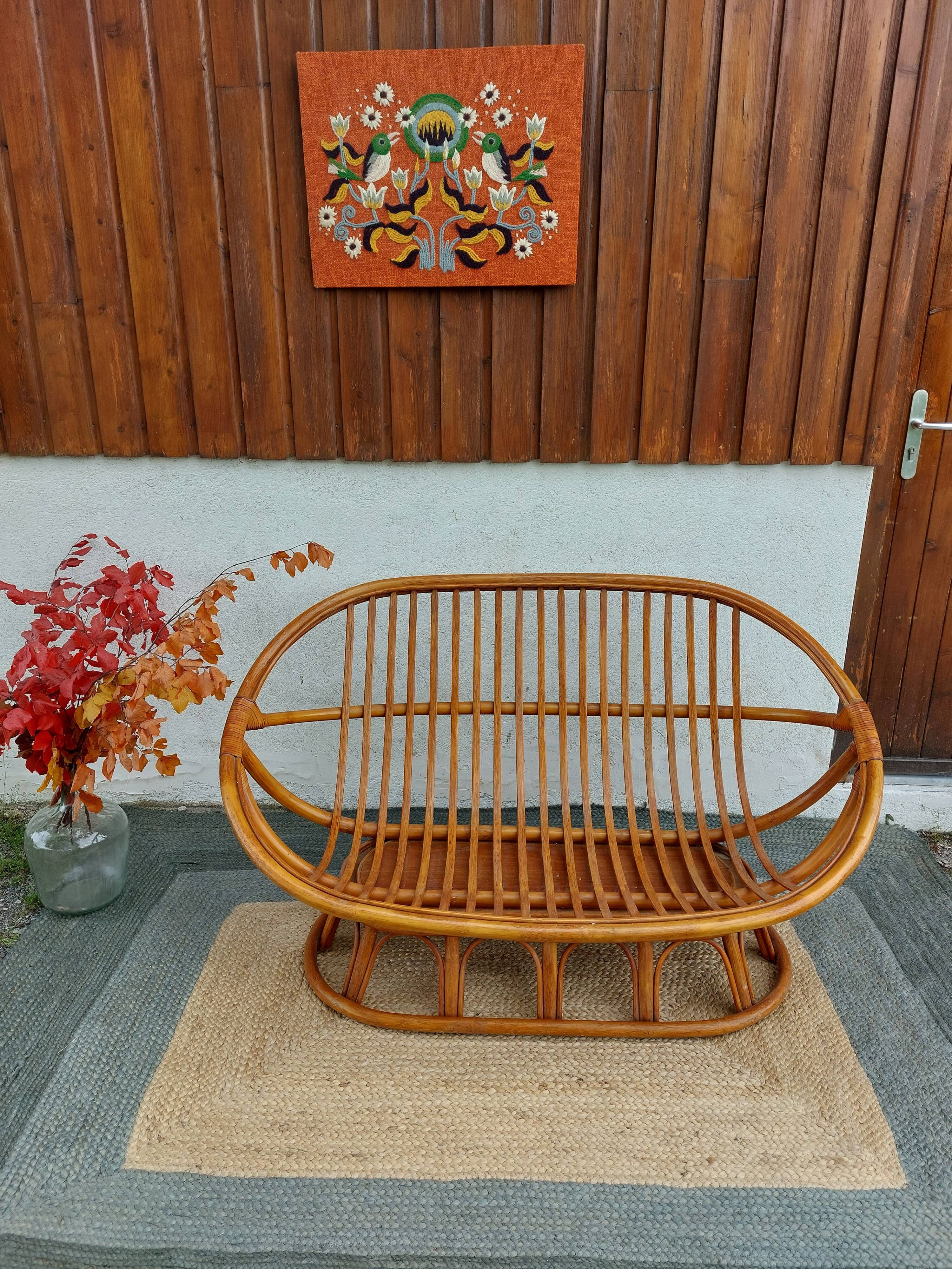 bamboo wood, rattan, vintage sofa