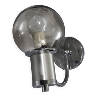 Vintage wall lamp 1970s design smoked glass & chrome steel globe
