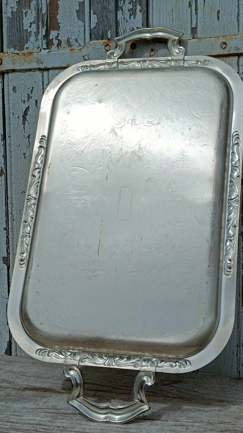Silver metal serving tray