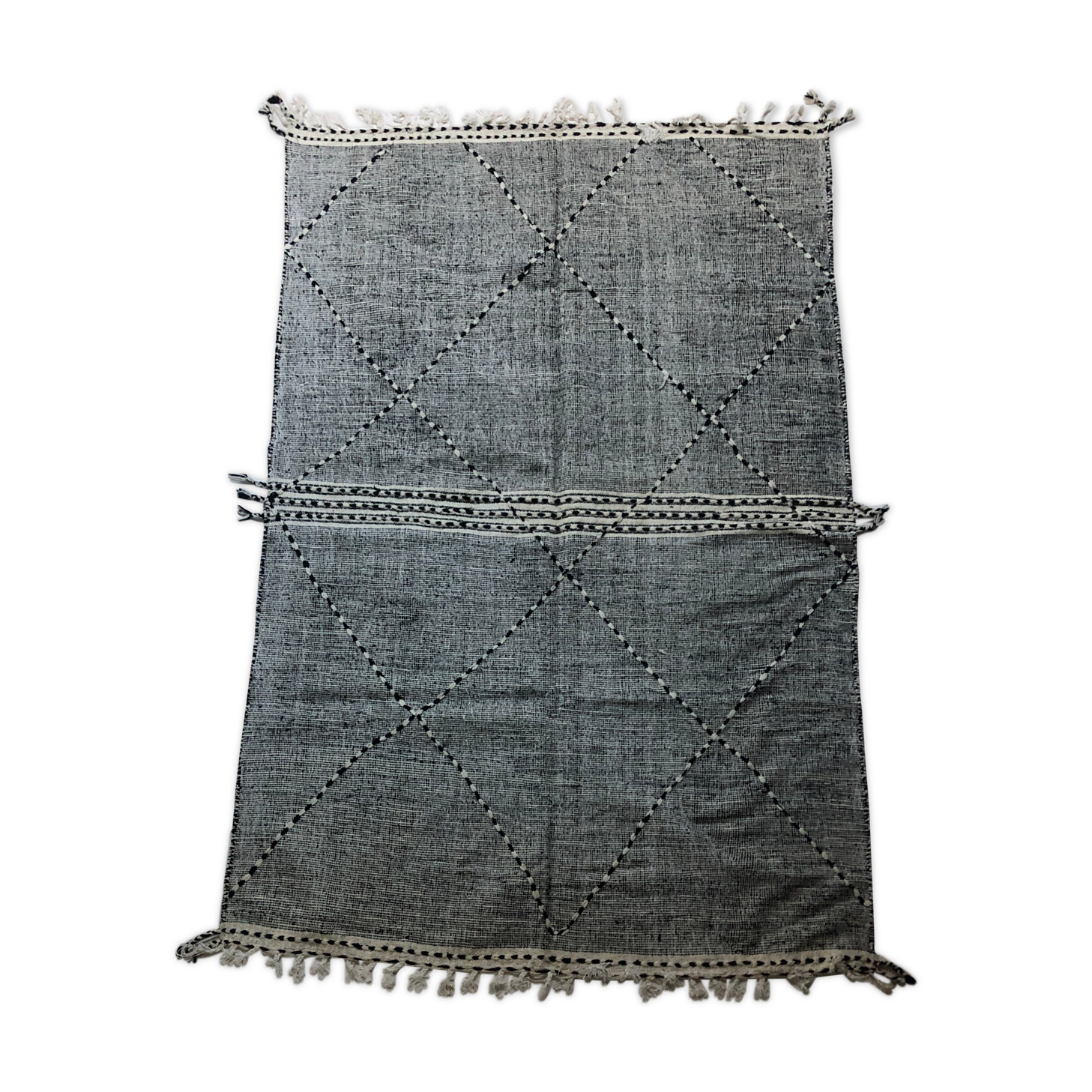 Kilim berbère marocain Zanafi écru et noir 2,85x1,86m
