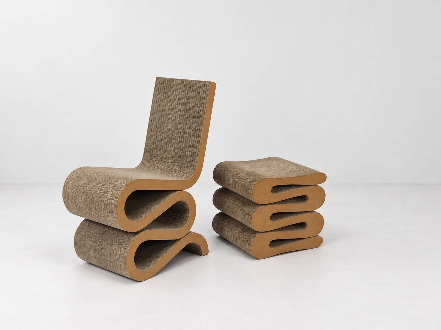 Chaise Wiggle Easy Edges avec tabouret par Frank Gehry pour Vitra