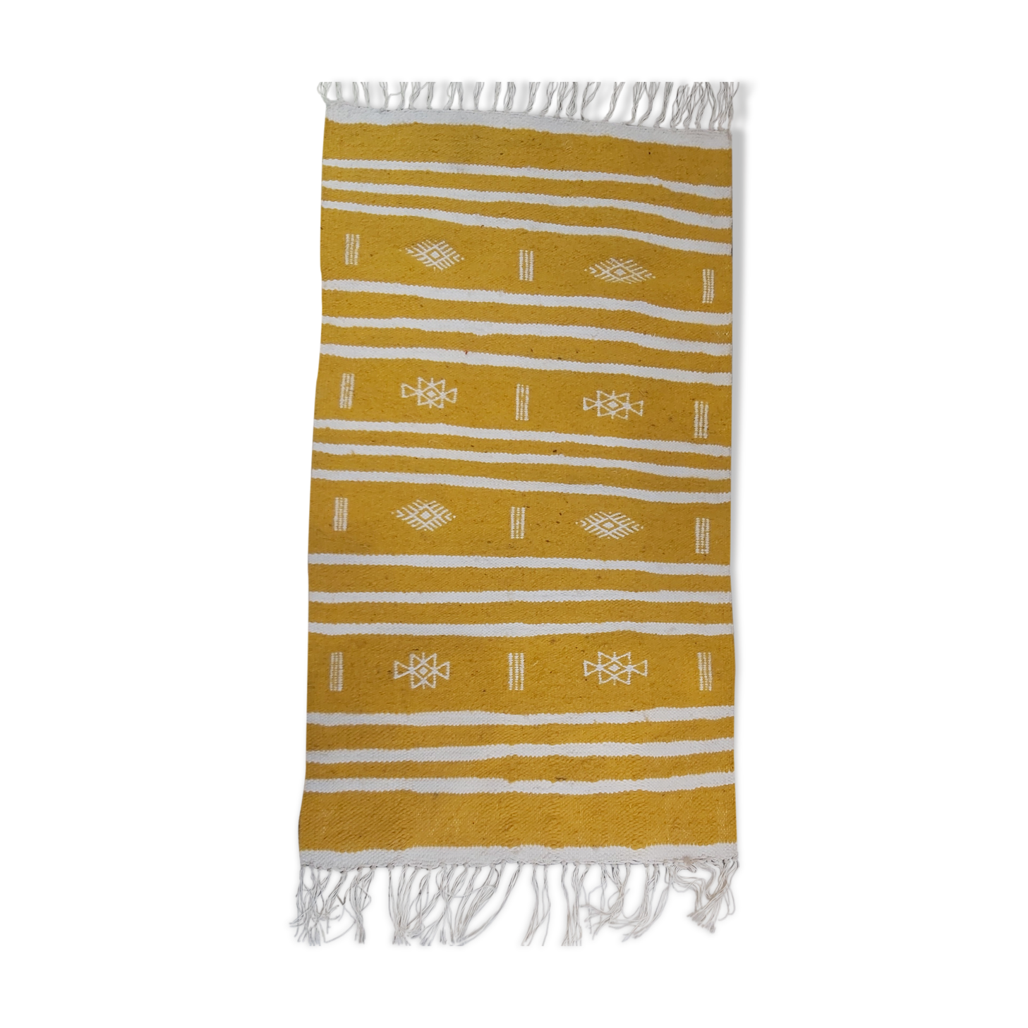 Handmade yellow and white kilim carpet