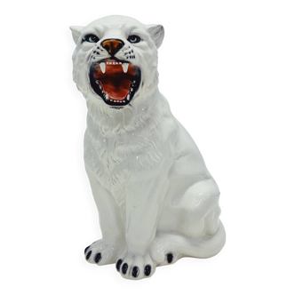 Statue de tigre en céramique blanche