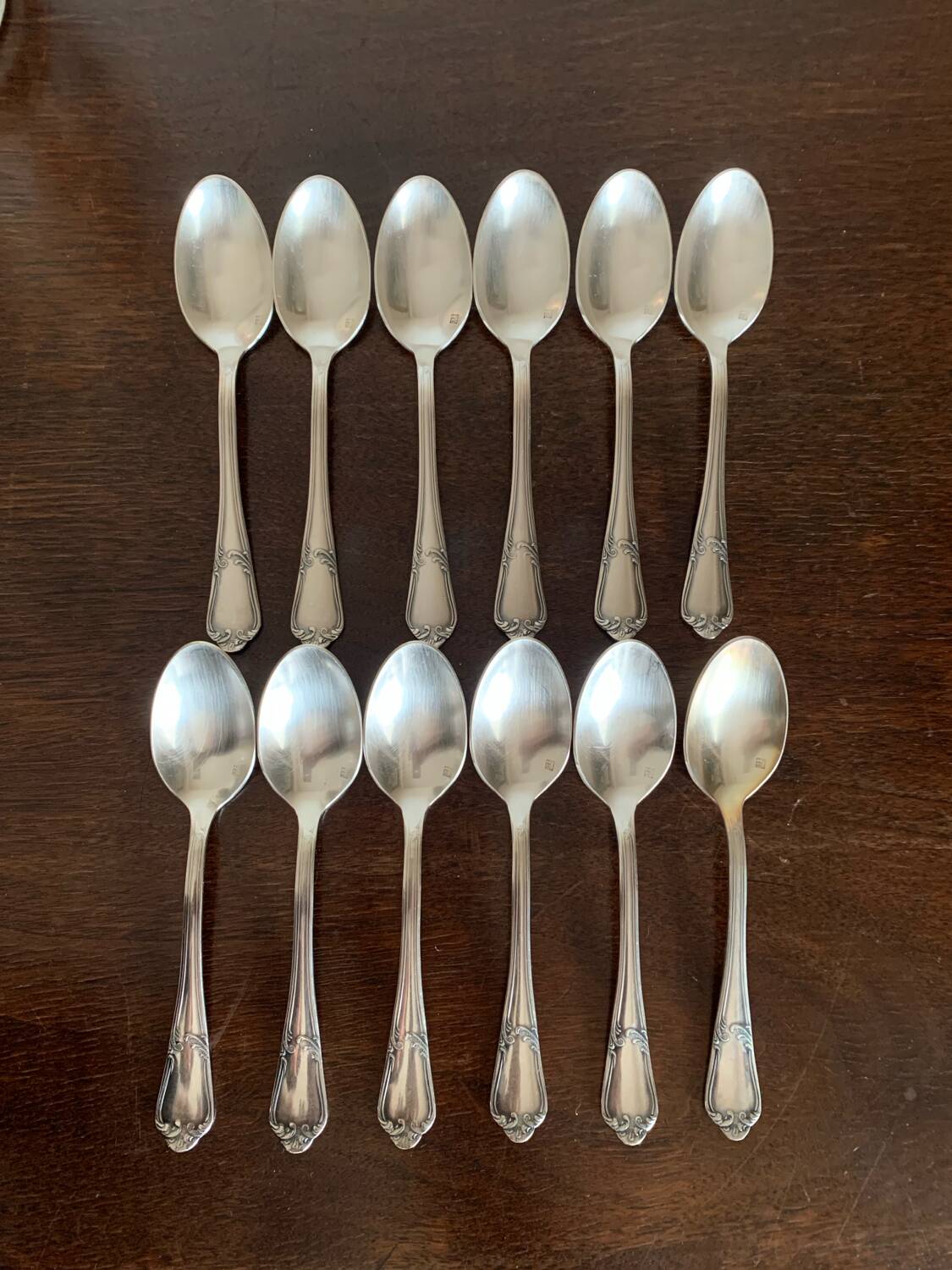 12 small silver metal spoons