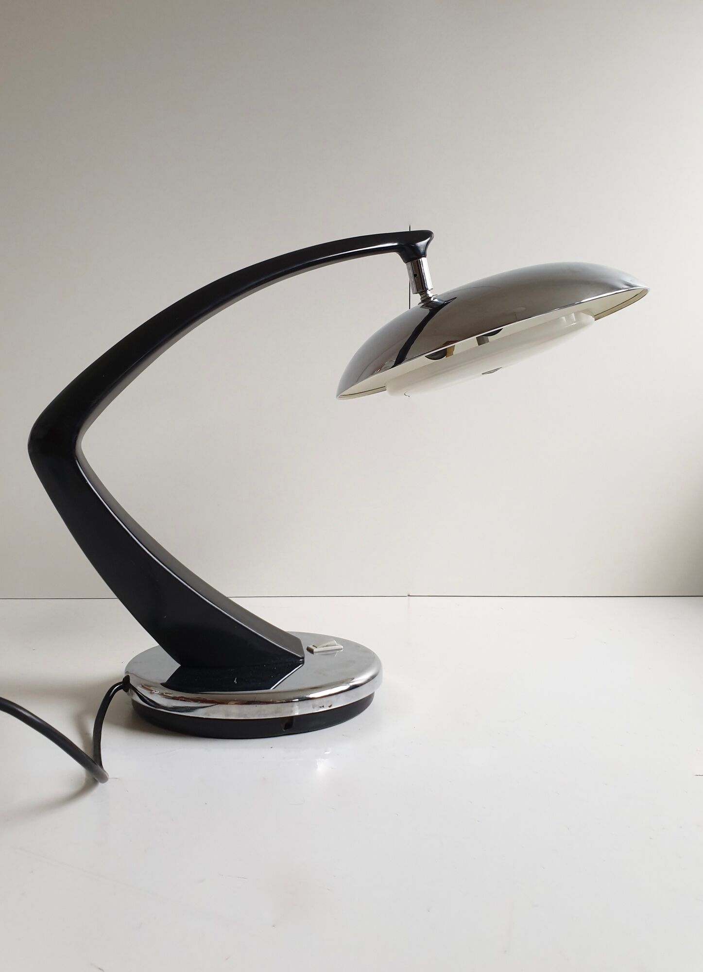 Mid century black and chrome 'Boomerang' lamp from Fase, Madrid, c.1960
