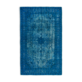 Tapis anatolien noué à la main années 1980 150 cm x 241 cm tapis bleu