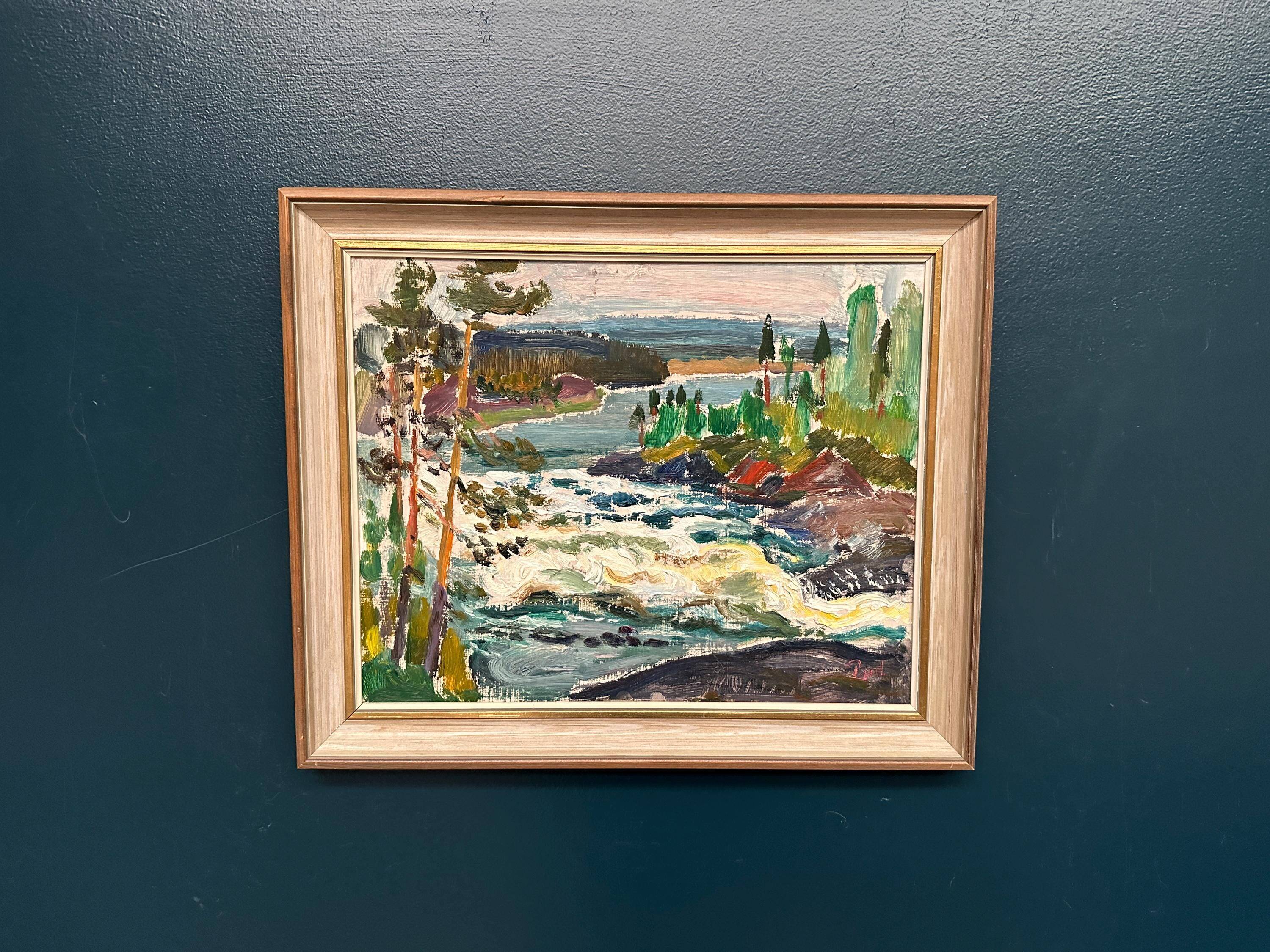 Original Swedish Oil On Panel – “Forsande Vatten” By Paul Sahlin
