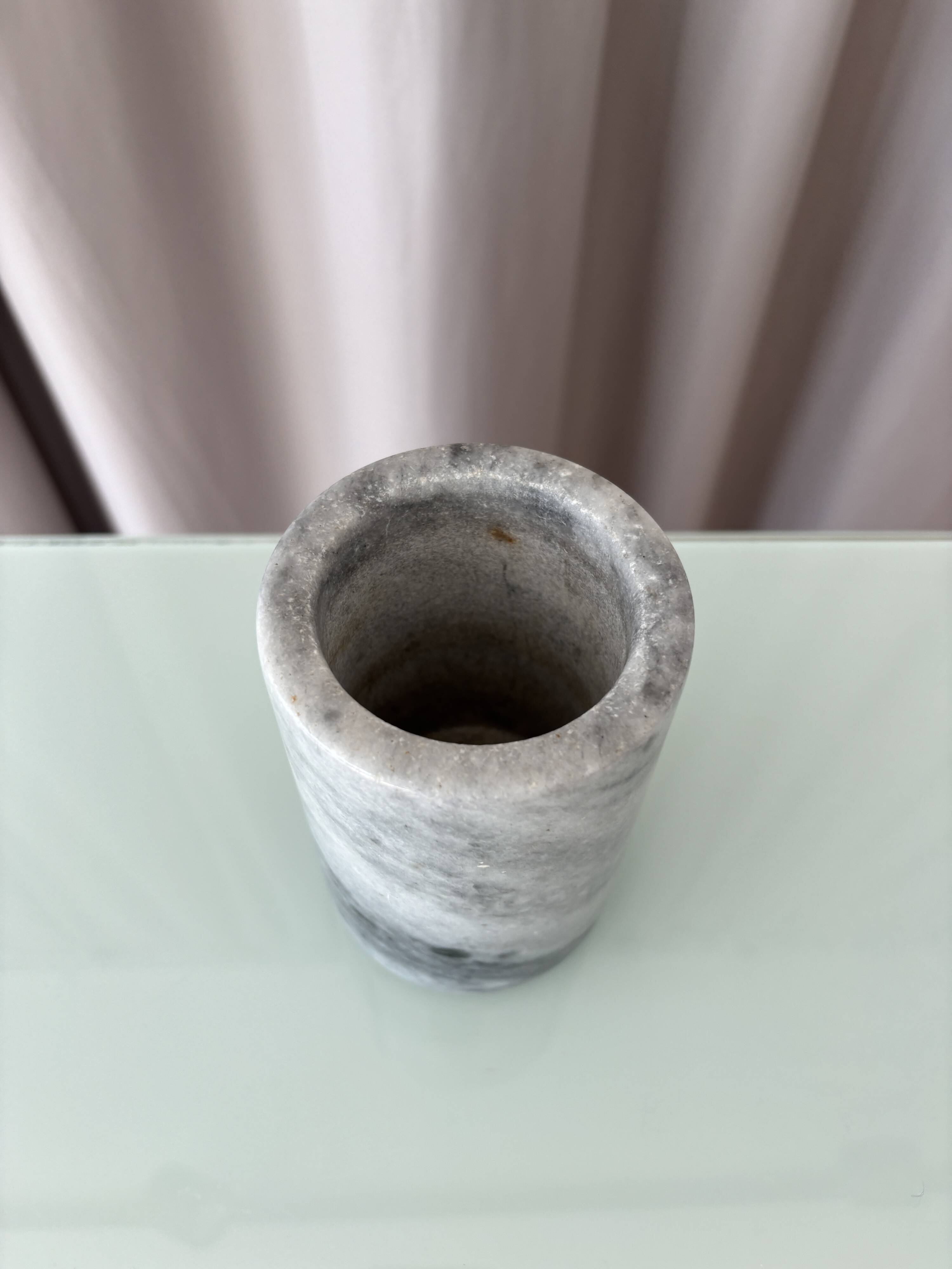 Vintage cylindrical vase in grey marble / natural stone