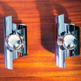 Pair of twisted wall lamps, chromed steel, year 70