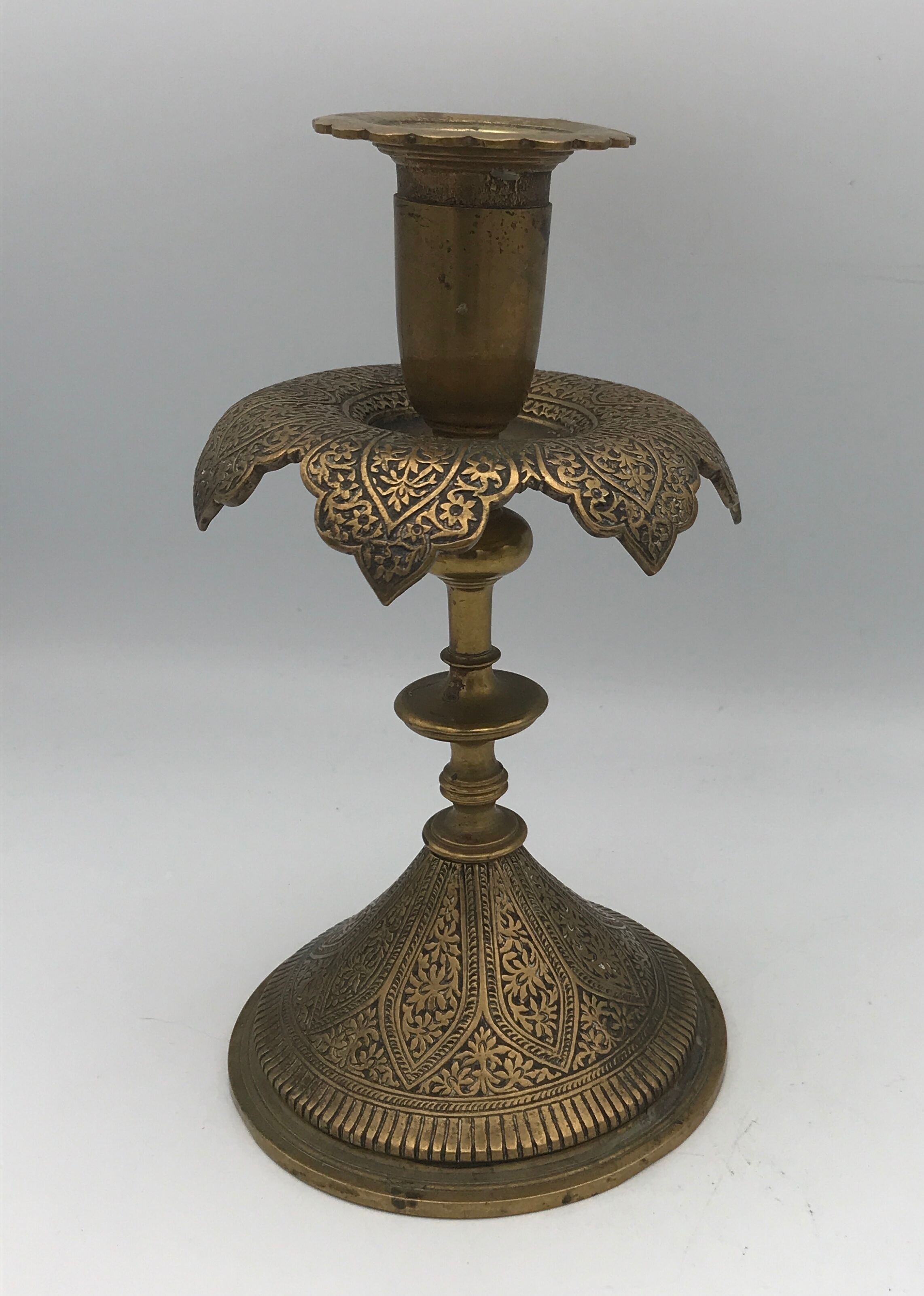 Old persian candle holder, ottoman in brass chiseled XIXth