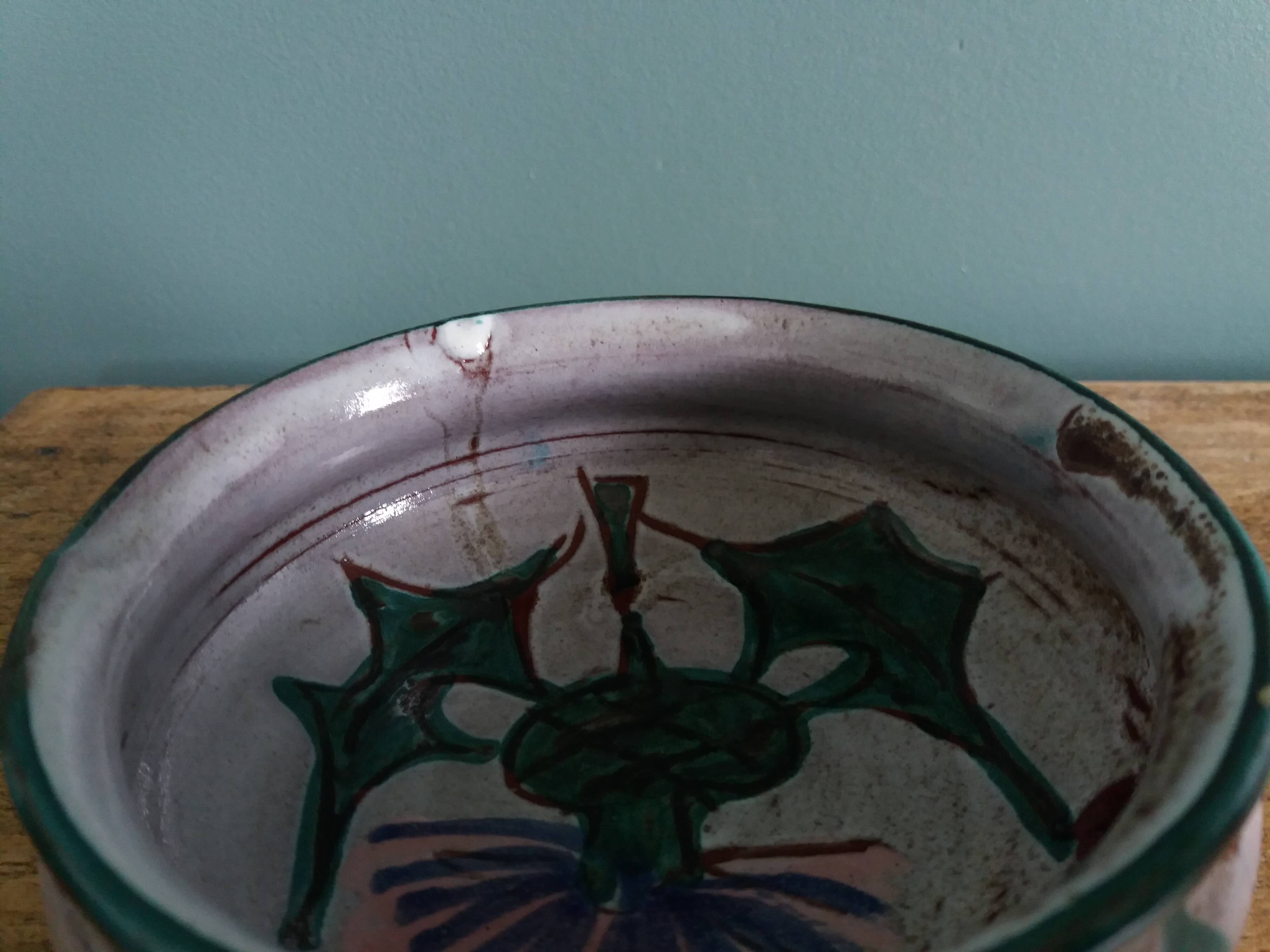 Caquelon dish, thistle decoration by Etienne Daniel, Vallauris