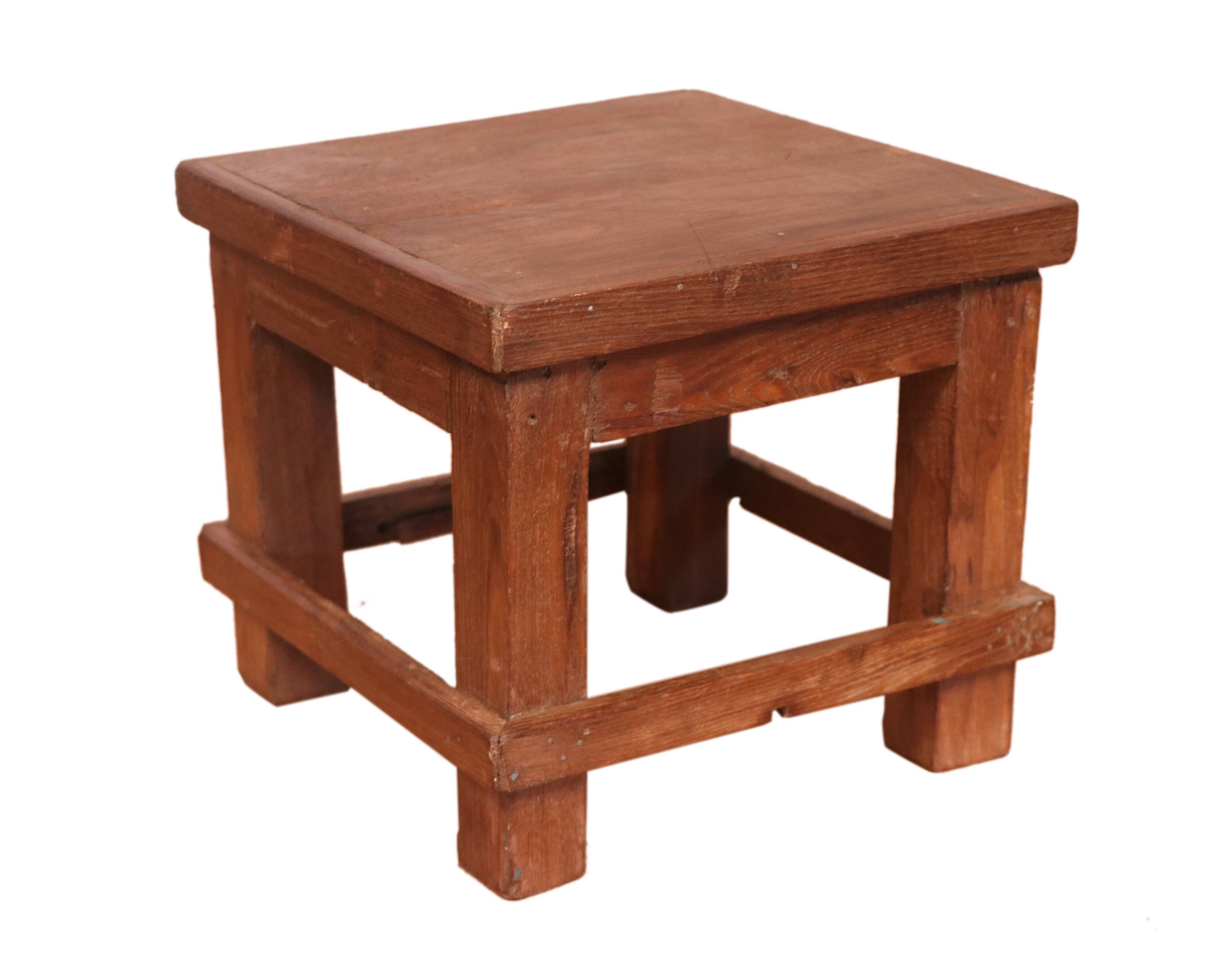 Old workshop bedside table in original blue patina Burmese teak