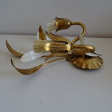 Pair of golden metal wall lights with vintage foliage flower decor