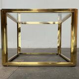 Cube side tables in brass and glass in the French Hollywood Regency style by Maison Charles, 1970s, set of 2.