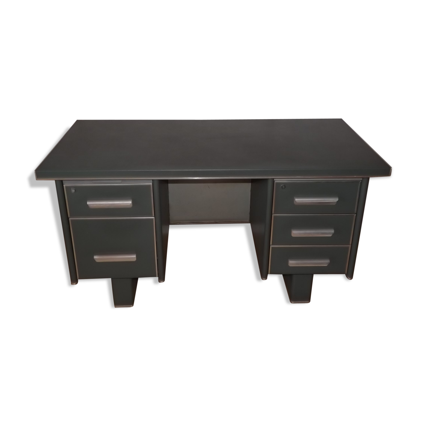Desk strafor industrial metal covered skai green vintage 1950