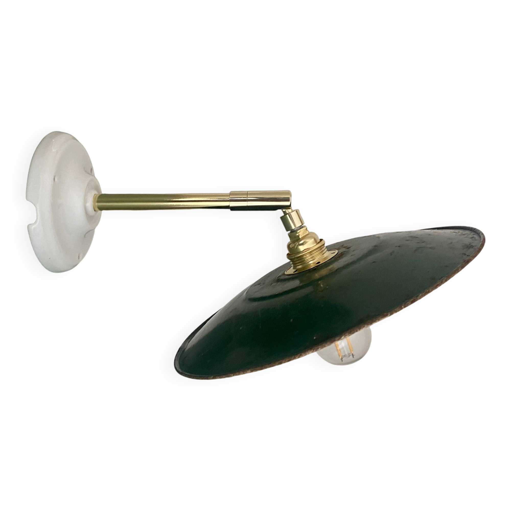 Vintage green enamelled sheet metal wall lamp shade - 1 -