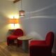 Scandinavian-style space age metal hanging lamp, red