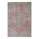 Tapis persan fait main en laine et coton rose des années 1970 243x353