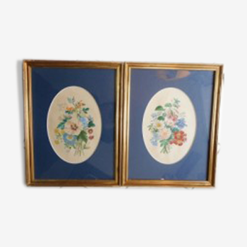 Pair of gouaches "flower bouquets"