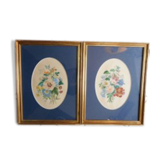 Pair of gouaches "flower bouquets"