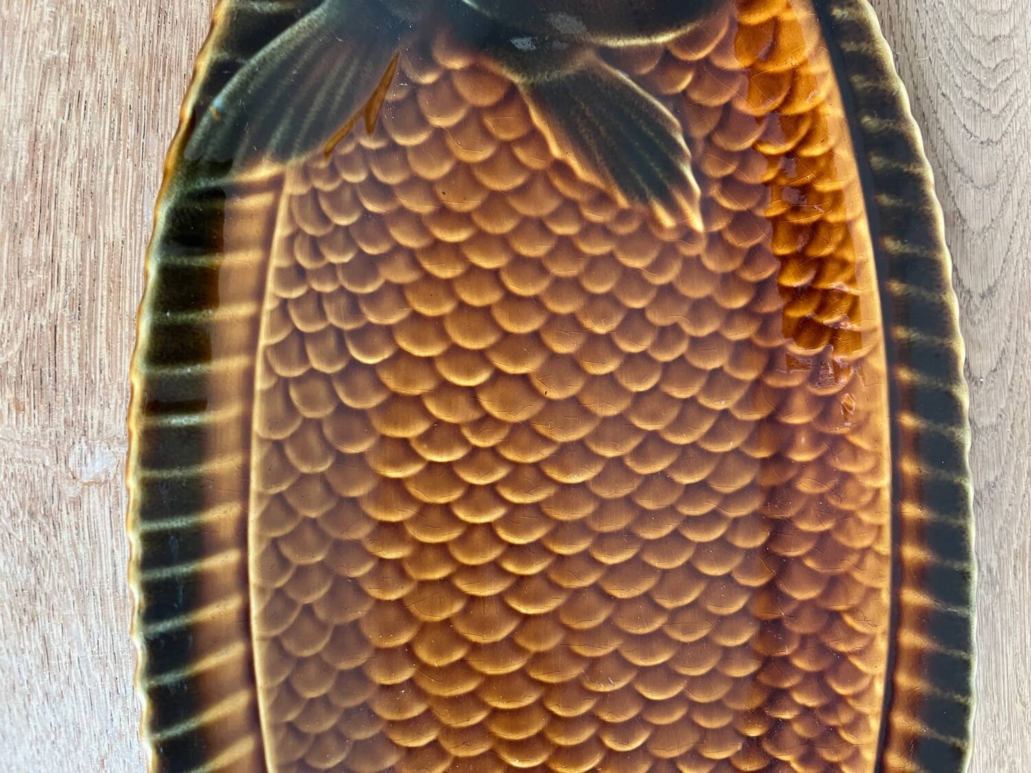 Sarreguemines fish barbotine dish 1970