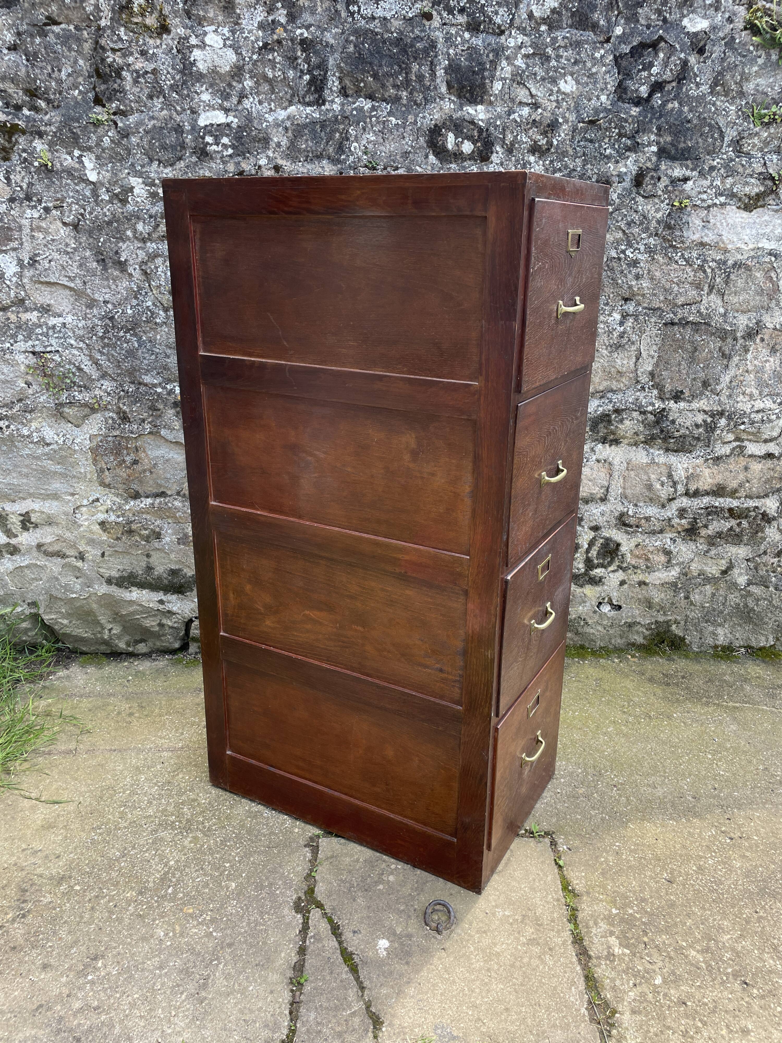 Meuble d'archives en bois, classeur 4 tiroirs 1950