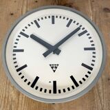 Industrial grey factory wall clock from pragotron, 1960s