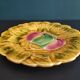 French vintage Majolica plate decorated with apples, in barbotine of Sarreguemines