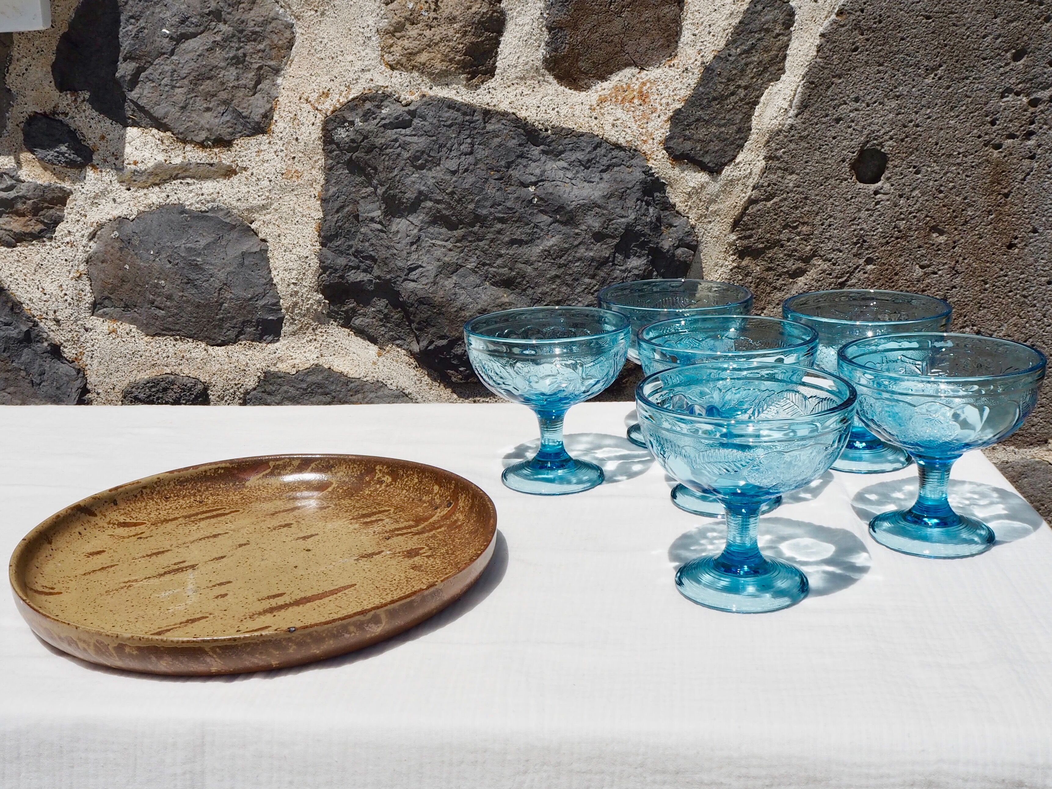Set de 6 coupes à glaces en verre bleu
